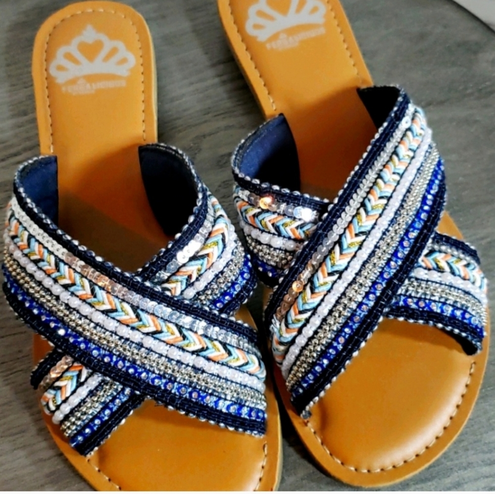 EUC Fergalicious beaded slides! Beautiful!